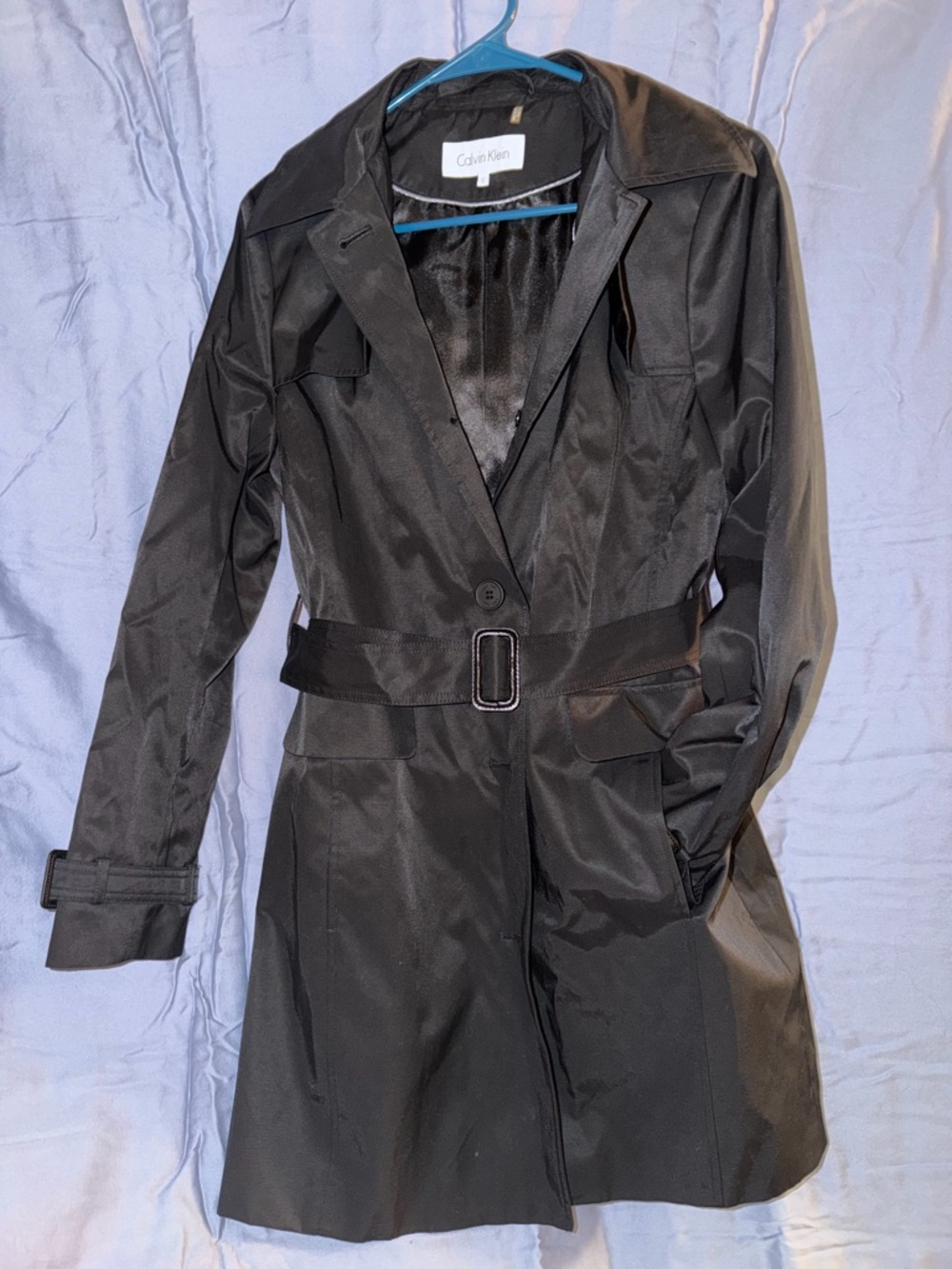 Calvin Klein Black Belted Trench Coat — Womens